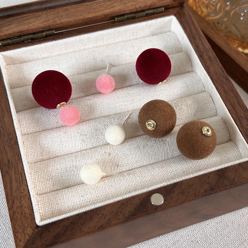 컬러 블록 플로킹 볼 스터드 귀걸이