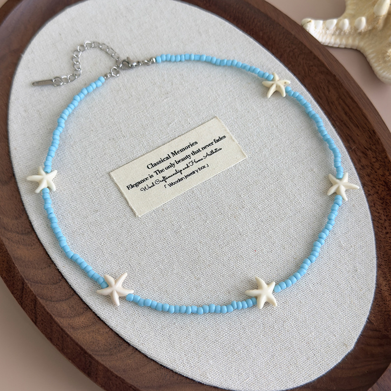 Blue Starfish Beaded Necklace