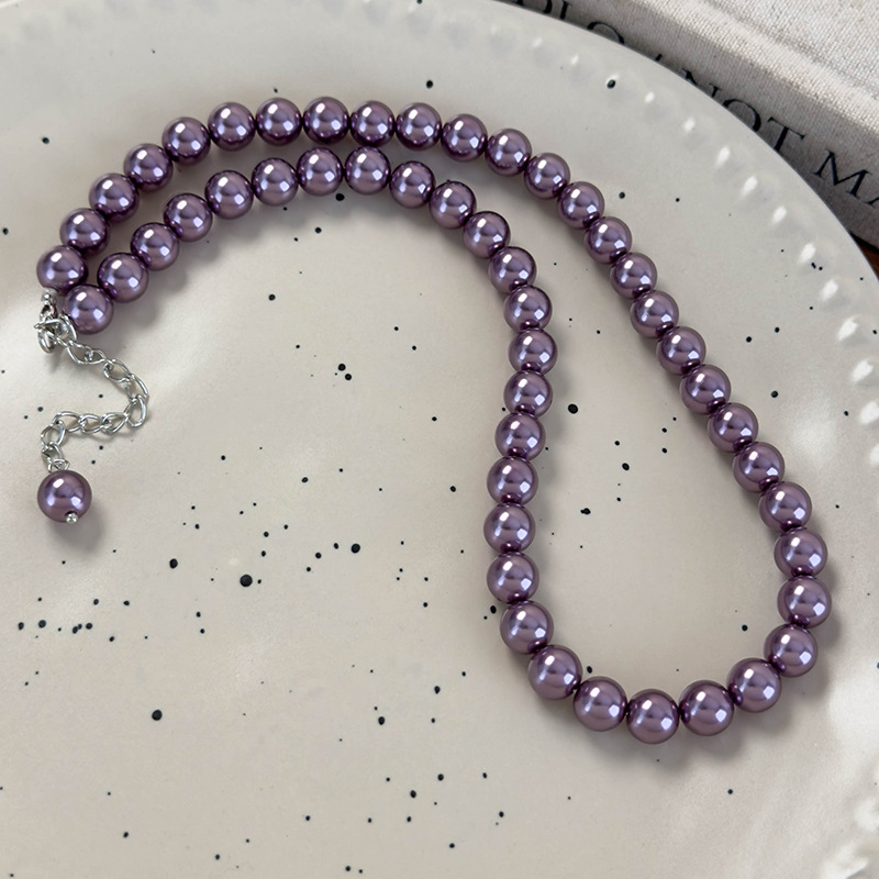 Colar de Pérolas de Vidro Ameixa