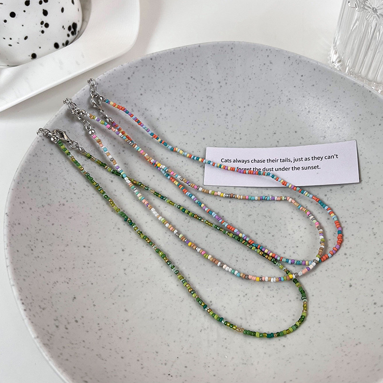 파스텔 컬러 비즈 펄 레이어드 네크리스