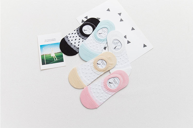 ถุงเท้าไม่โผล่ลายเมชผ้าลายลูกไม้