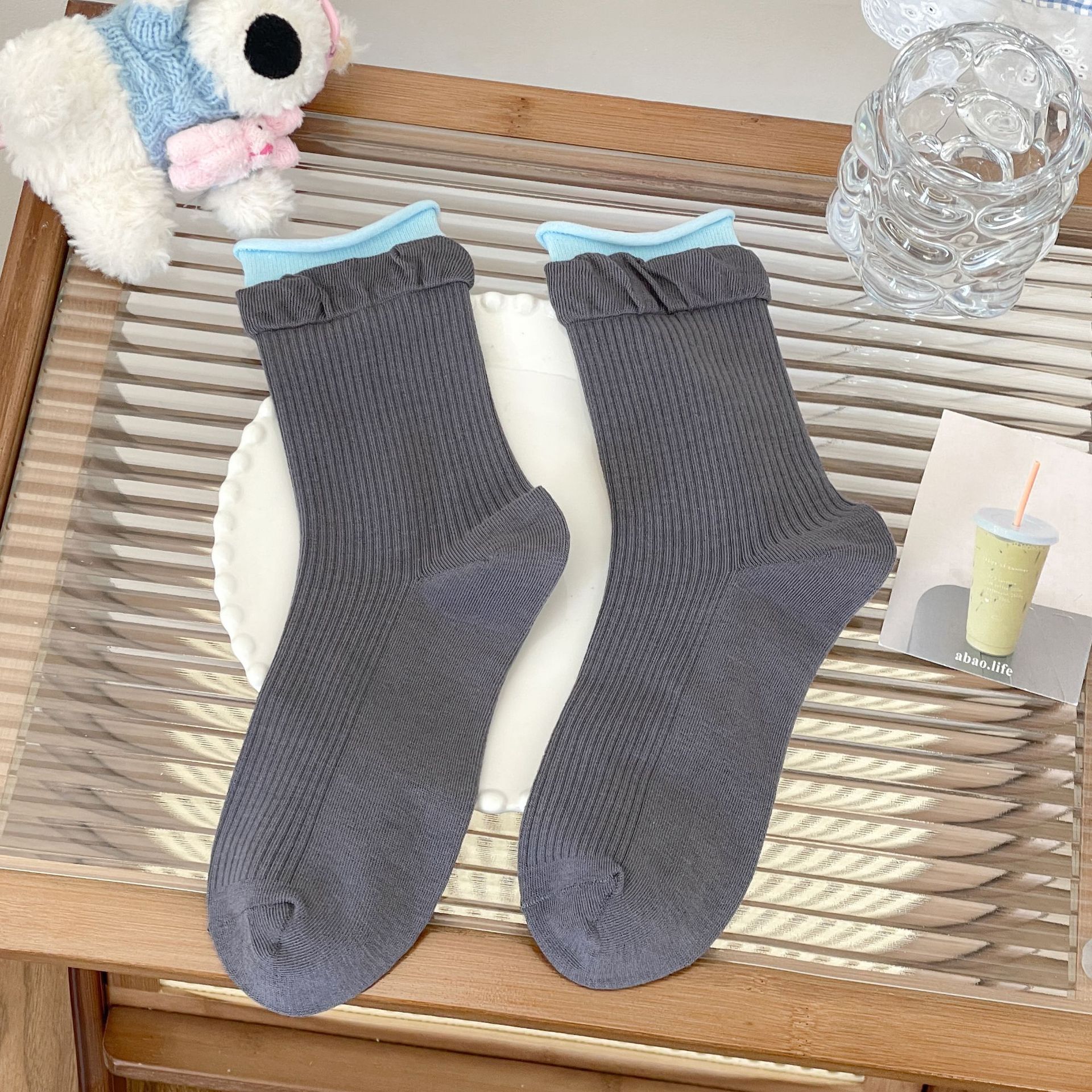 Meias Cano Médio de Algodão Penteado