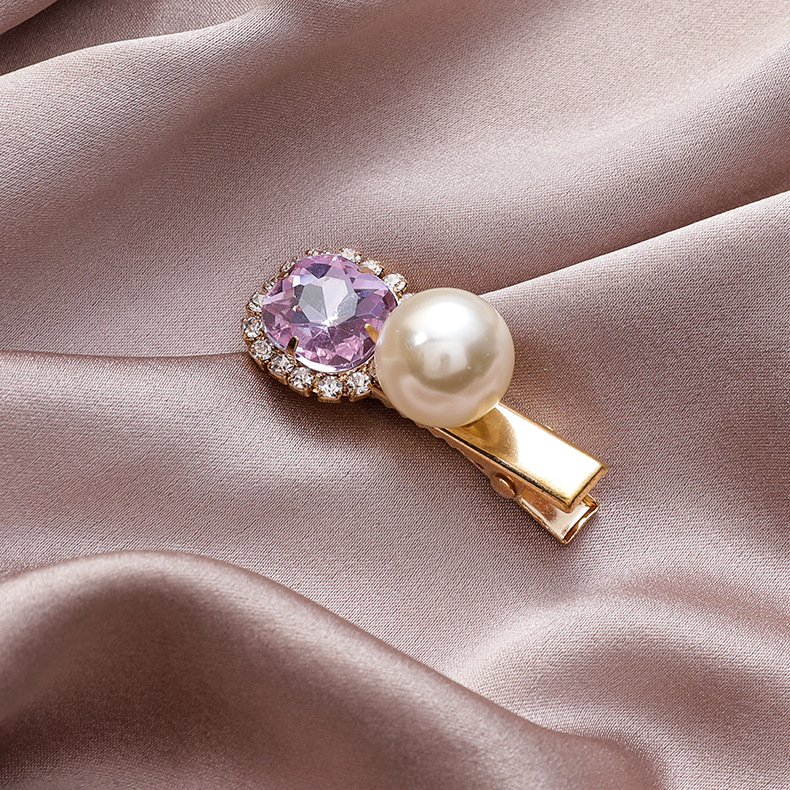Agrafă de Păr Vintage cu Perlă Mov și Strass