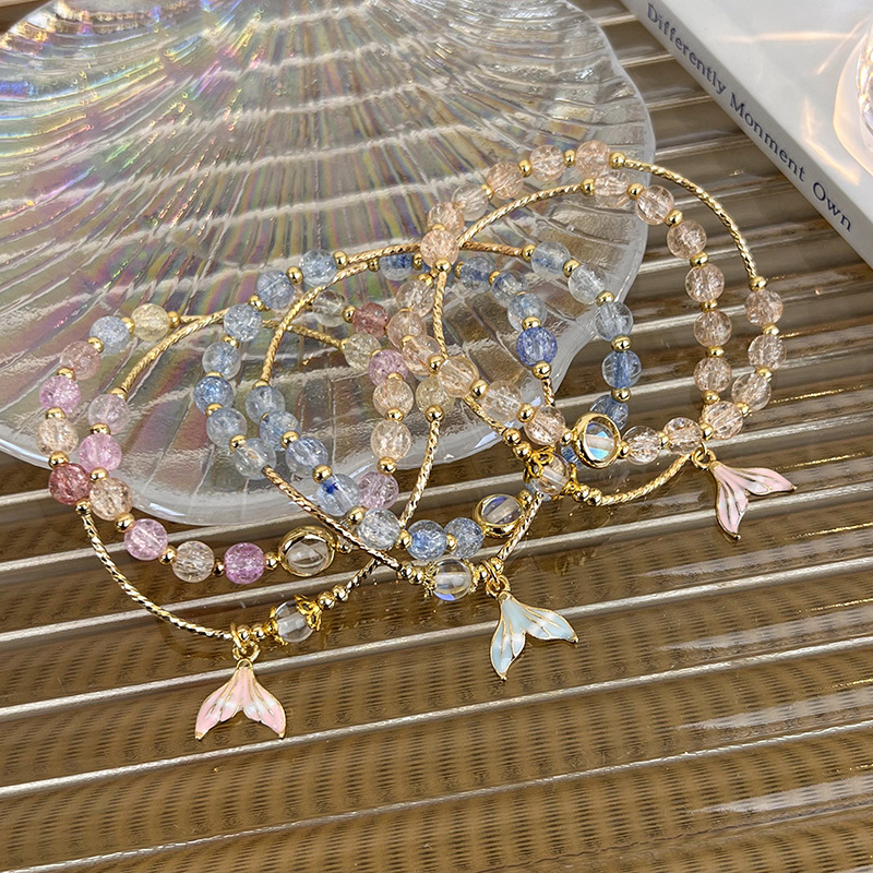 Pulsera de Cuentas Doble Capa con Colgante de Cola de Sirena