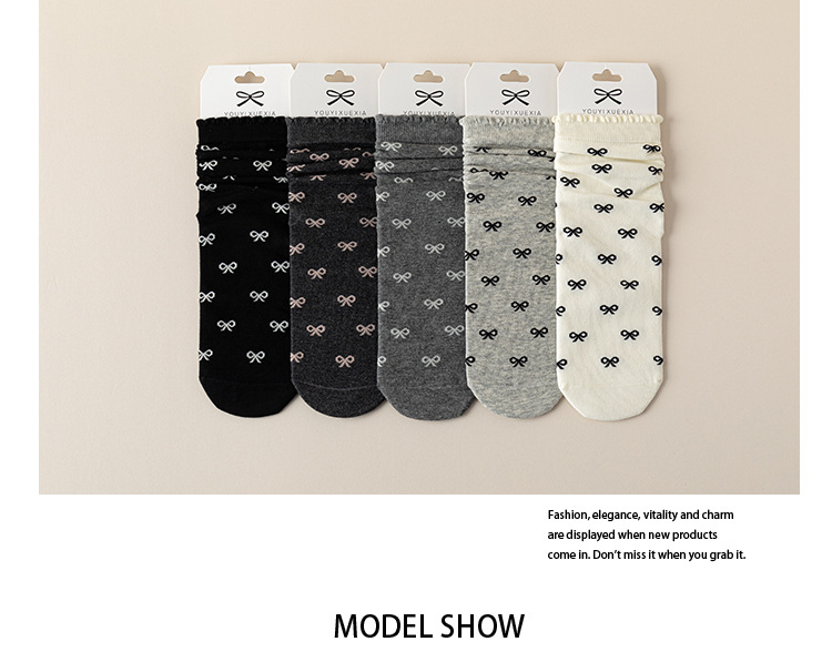 Meias Mid-Calf Sem Costura com Laço de Renda