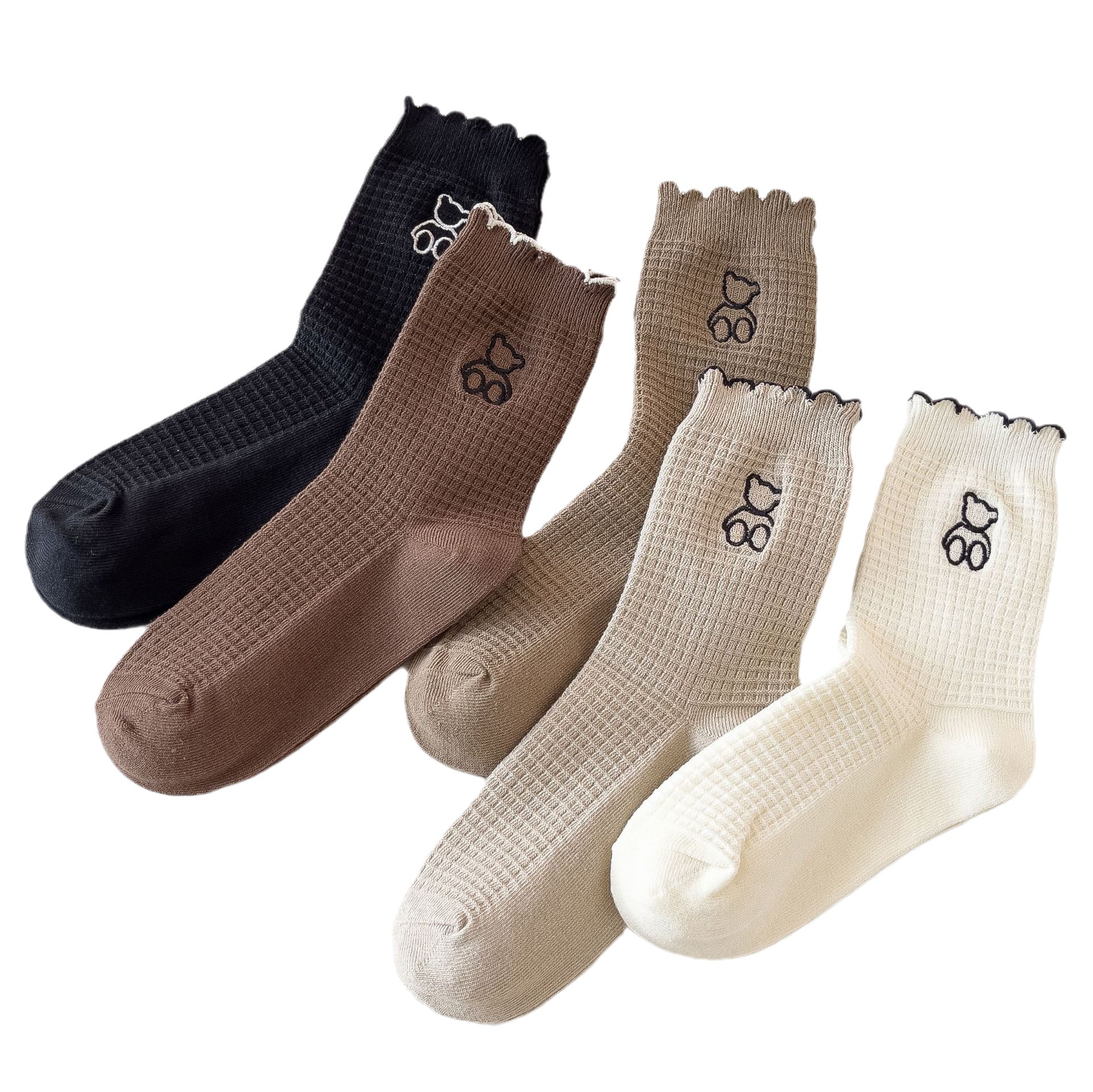 Meias de Cano Médio de Renda com Urso Bordado