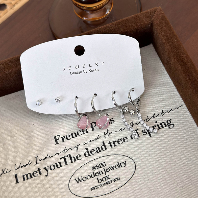 Набір Сережок Рожеве Серце 6 Штук