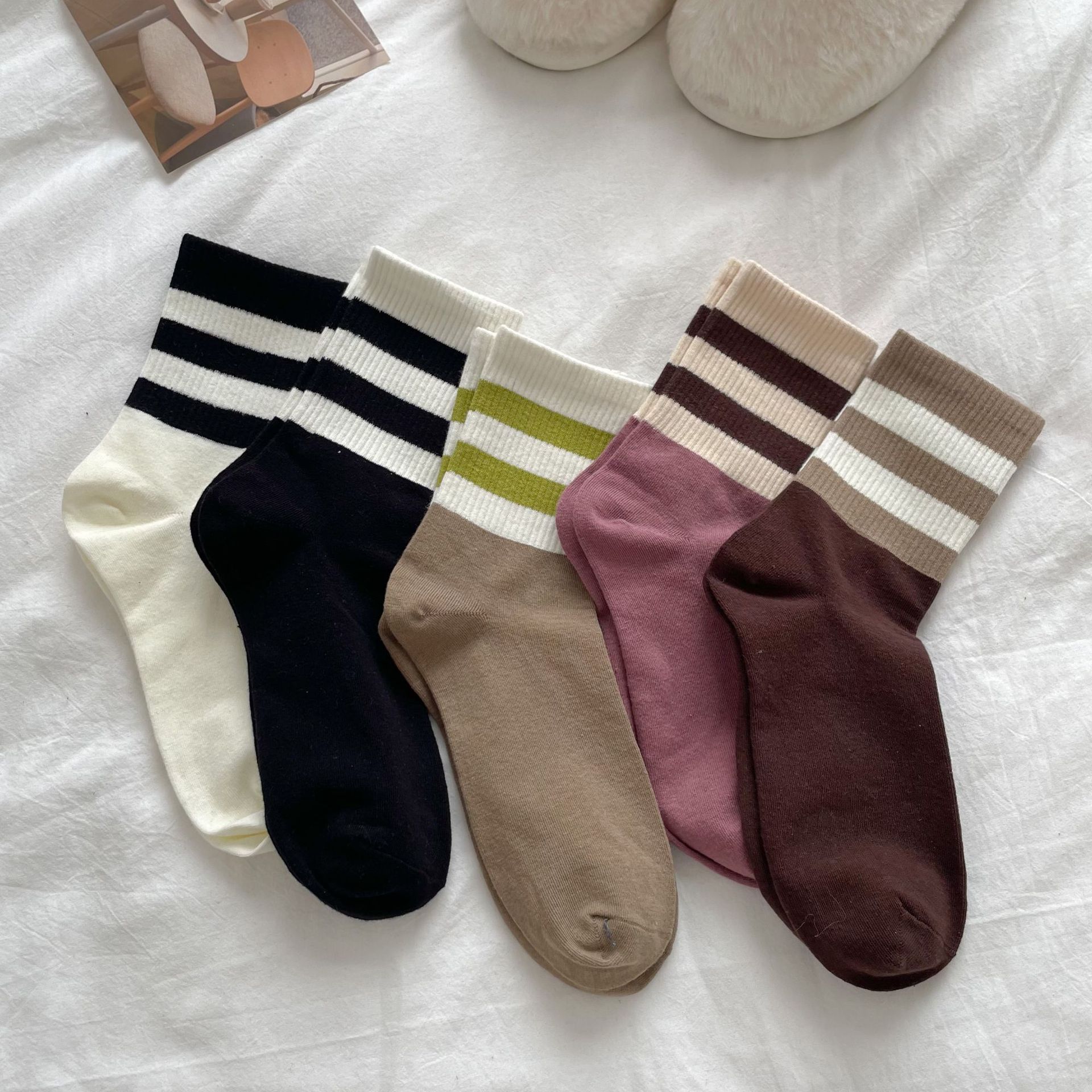 Meias Mid-Calf com Bloco de Cor para Mulheres