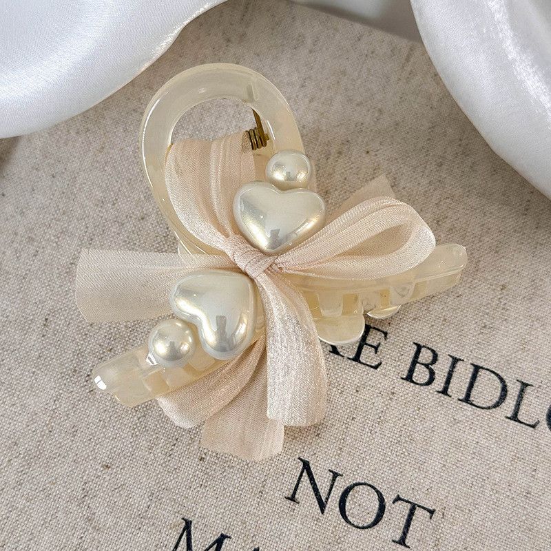 Зажим Коготь Сердце Жемчуг Бант