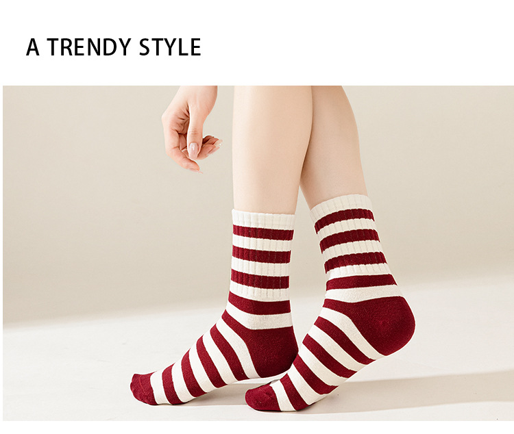 ถุงเท้าฝ้ายข้อเท้ายาวสไตล์ญี่ปุ่นลายโบว์และลายทาง