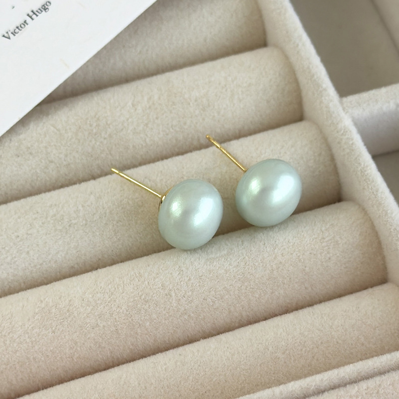 أقراط لؤلؤية خضراء نعناعية هندسية