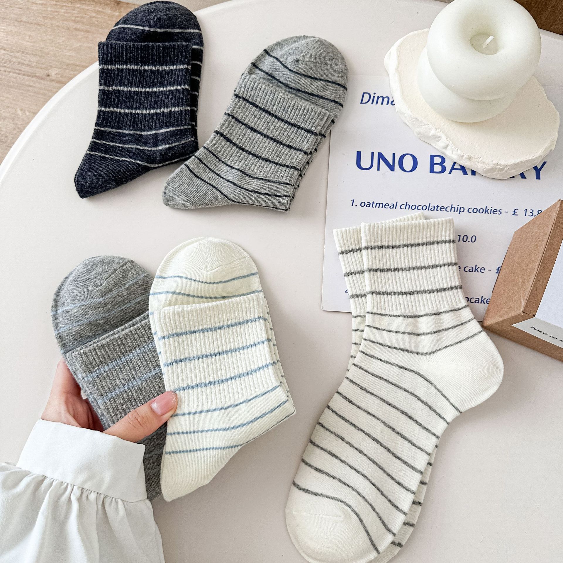 Meias de Algodão Listradas Femininas