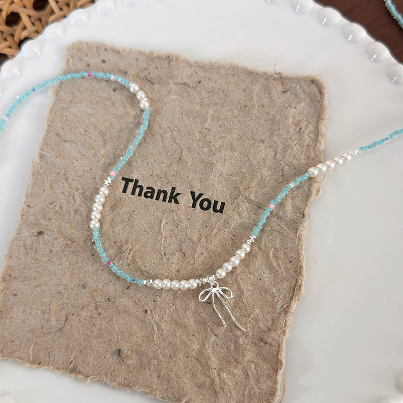 블루 비즈 보우 초커