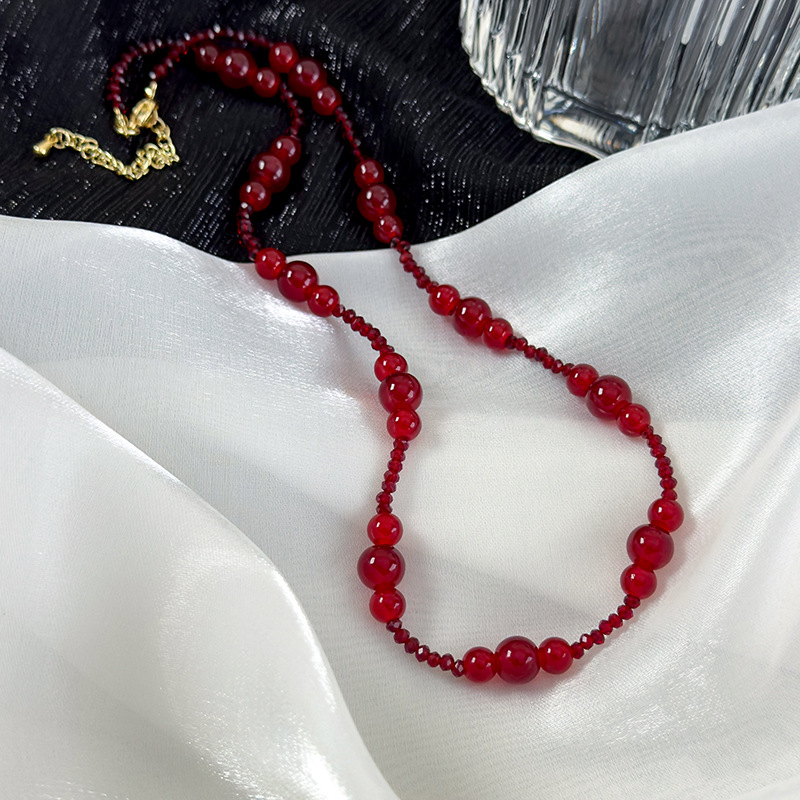 빈티지 버건디 비즈 목걸이