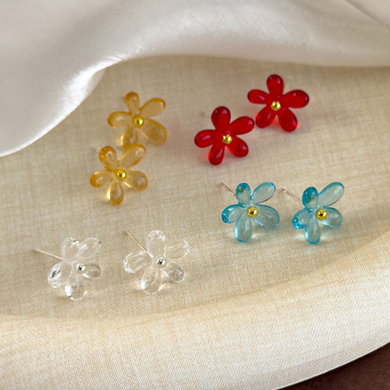 투명 컬러풀 플라워 스터드 귀걸이