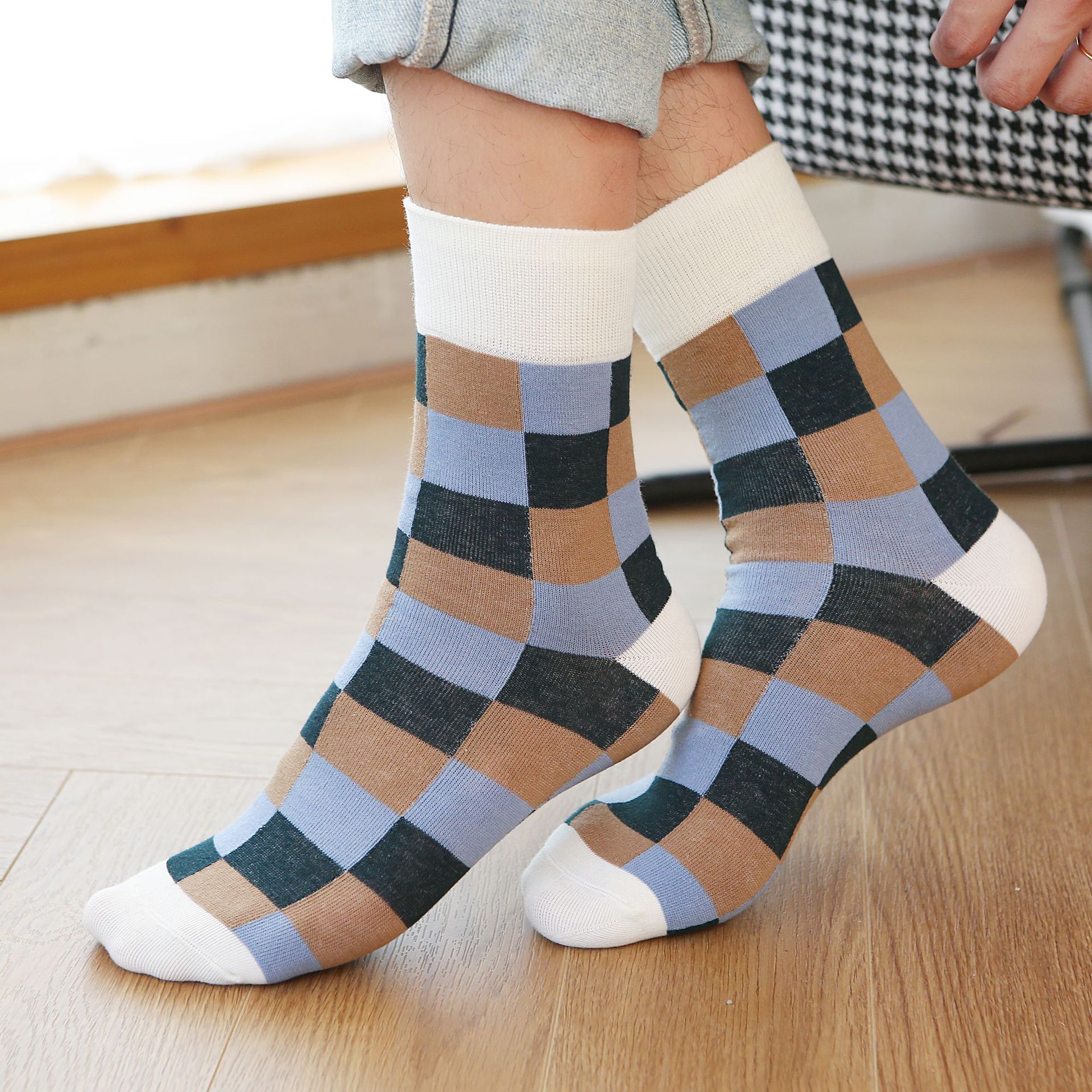 Pánské Casual Podkolenky s Kostkovaným Vzorem