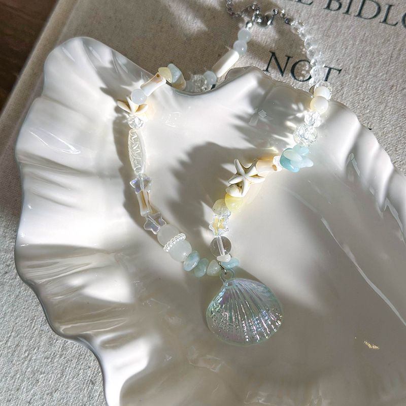 สร้อยคอหินธรรมชาติเปลือกหอยดวงดาว