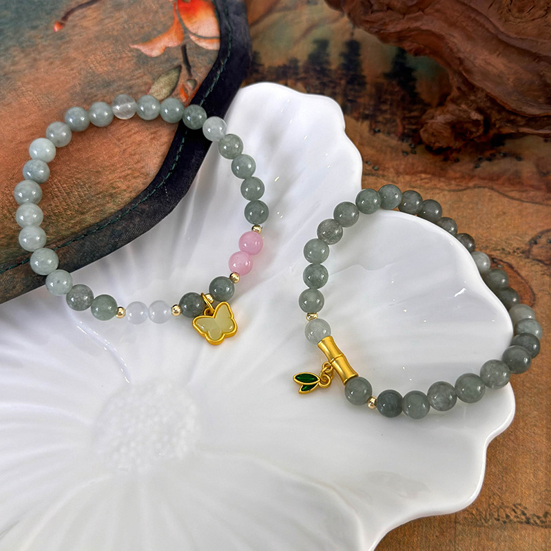 천연 비취 대나무 매듭 나비 비즈 팔찌