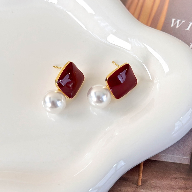 스퀘어 펄 드롭 귀걸이
