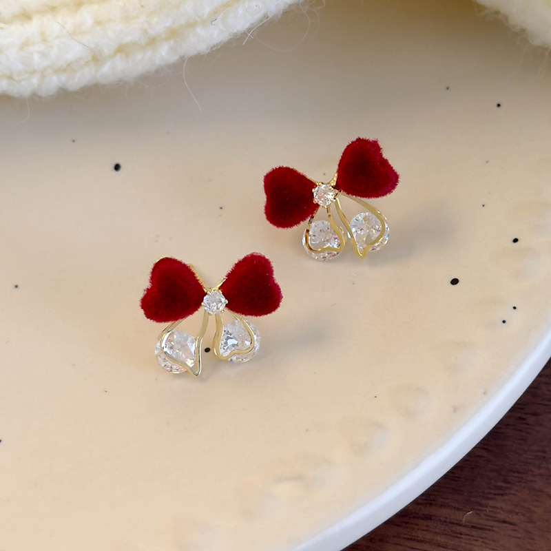 하트 리본 지르코니아 귀걸이