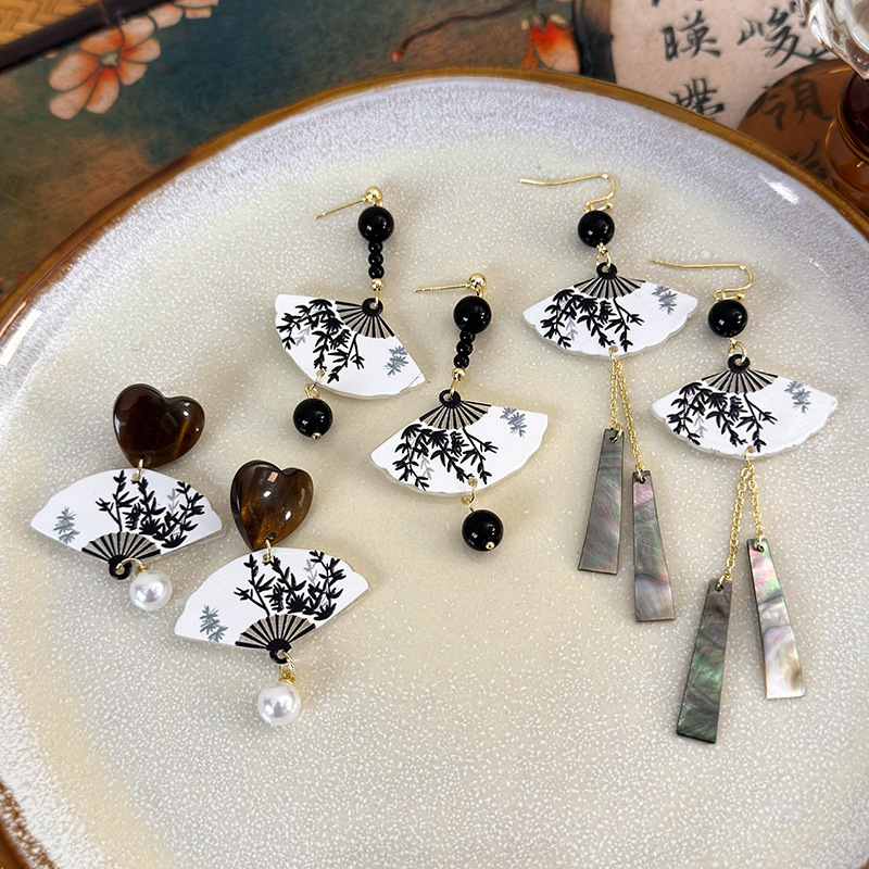 أقراط فنتج مروحة صينية صدفة شرابات