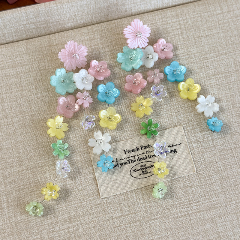 플라워 비즈 술 귀걸이