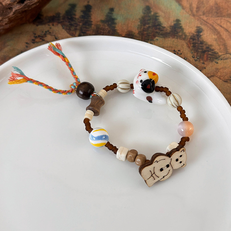 Bracciale con Perline a Forma di Gatto