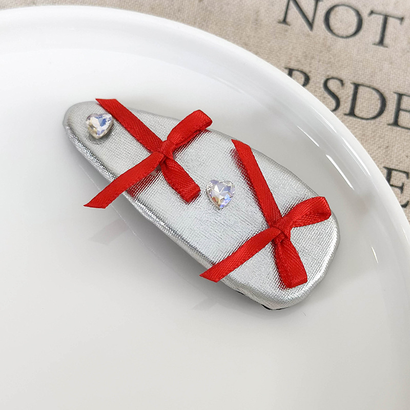 Barrette à Cheveux en Cuir avec Nœud Rouge