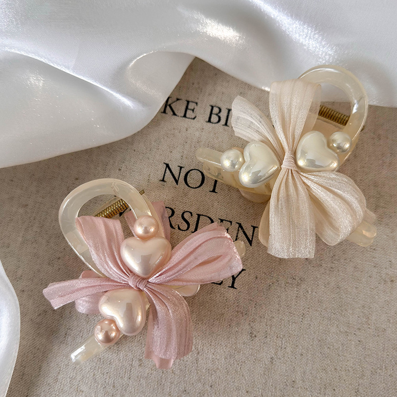 Зажим Коготь Сердце Жемчуг Бант