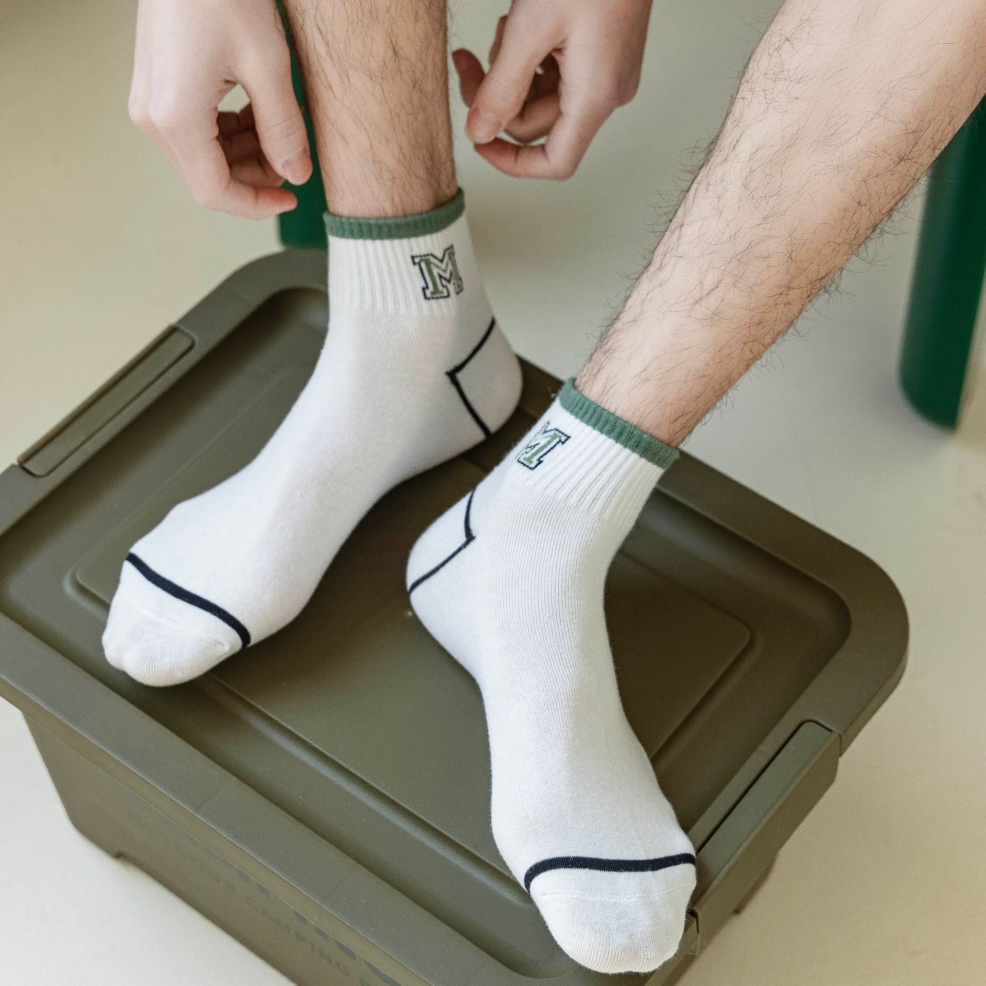 Чоловічі спортивні смугасті шкарпетки-невидимки з бавовни