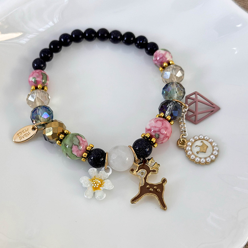 Богемный Браслет с Цветами, Оленем, Жемчугом и Кристаллами