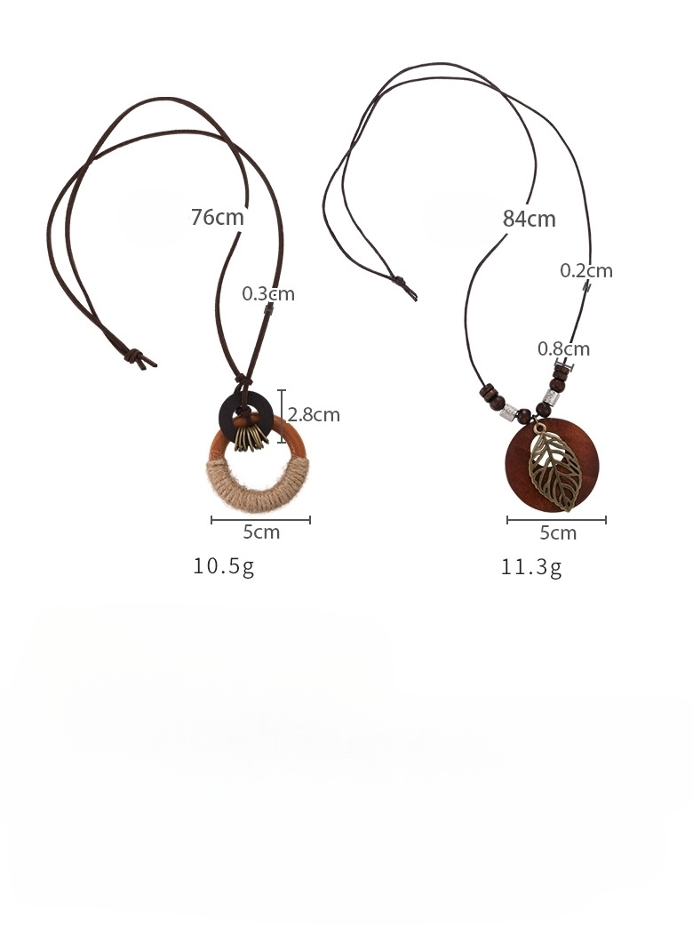 Довге богемне намисто з дерев'яною підвіскою-листком