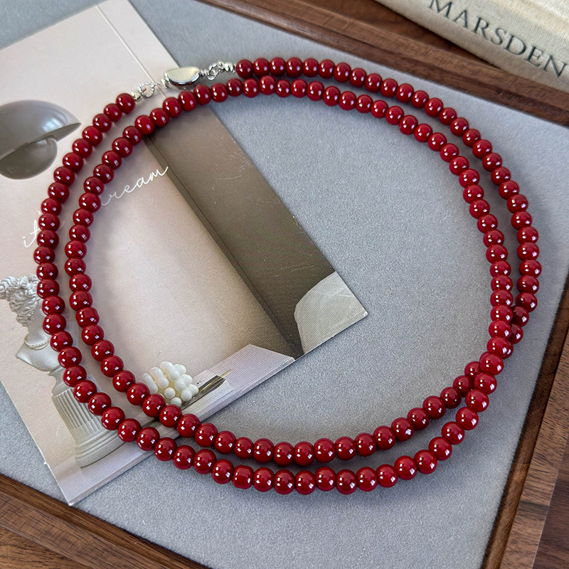 Burgundy Pearl Beaded Necklace