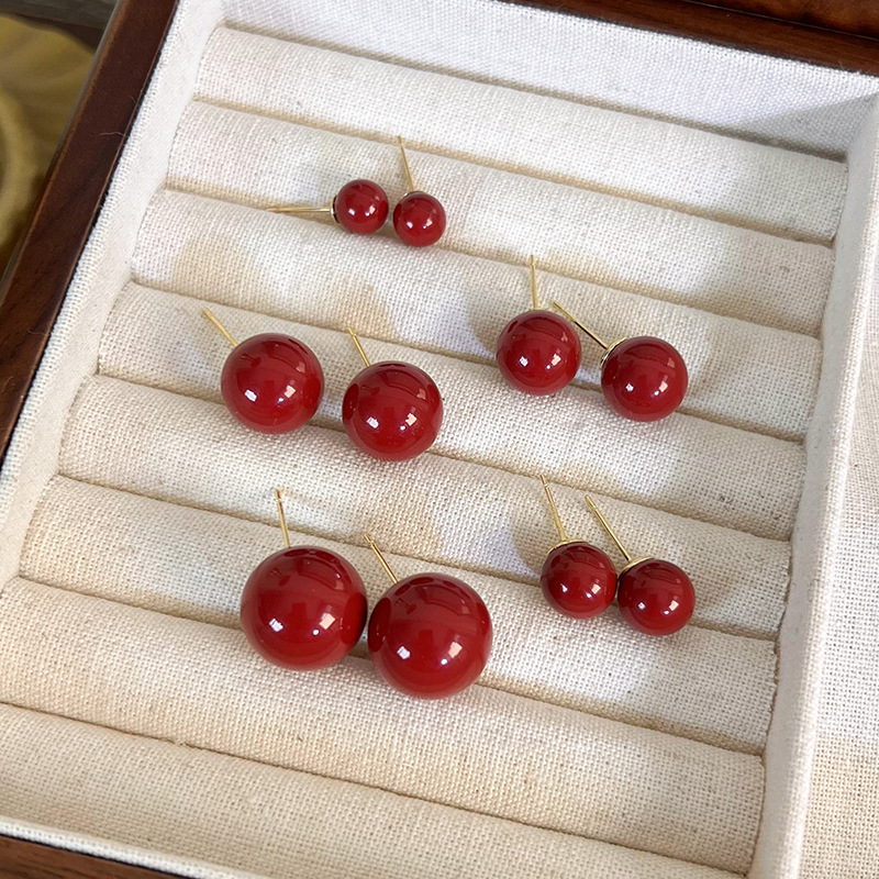 버건디 레진 볼 귀걸이