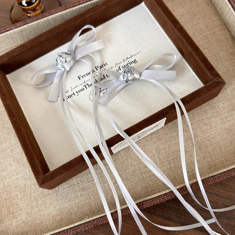 Pince à Cheveux Ruban Rose Argenté