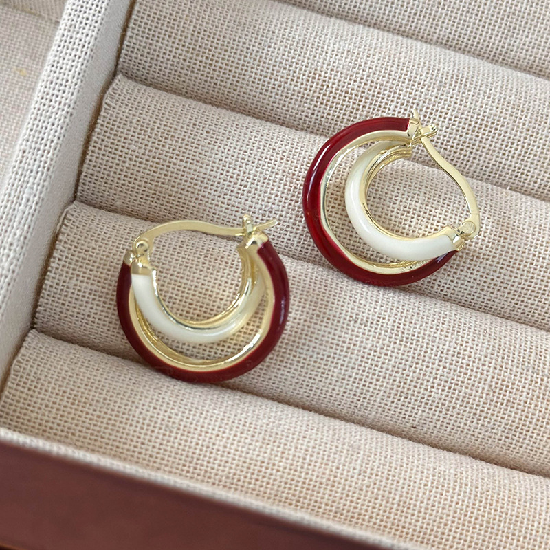 Бордовые геометрические винтажные серьги