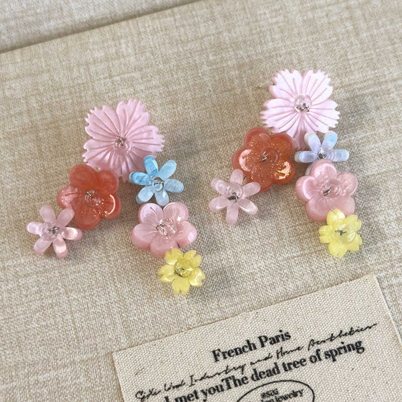 플라워 비즈 술 귀걸이