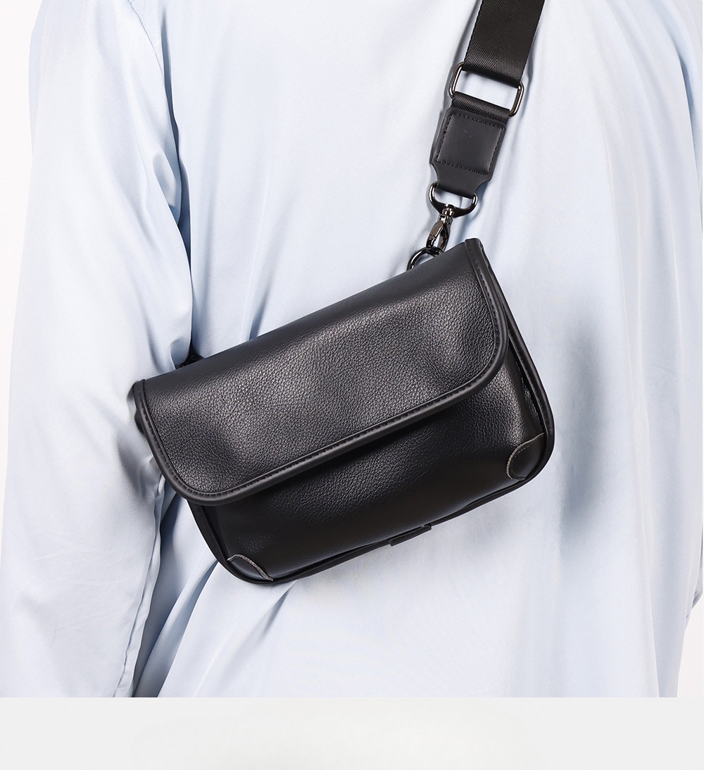 Męska Saszetka Na Klatkę Mała Kwadratowa Skóra PU Czarna