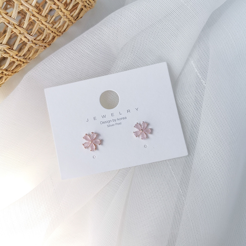 핑크 지르코니아 플라워 이어 스터드