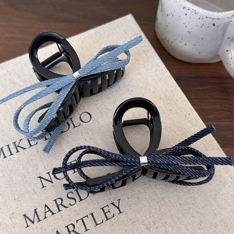 Заколки для волос с бантом из голубого денима