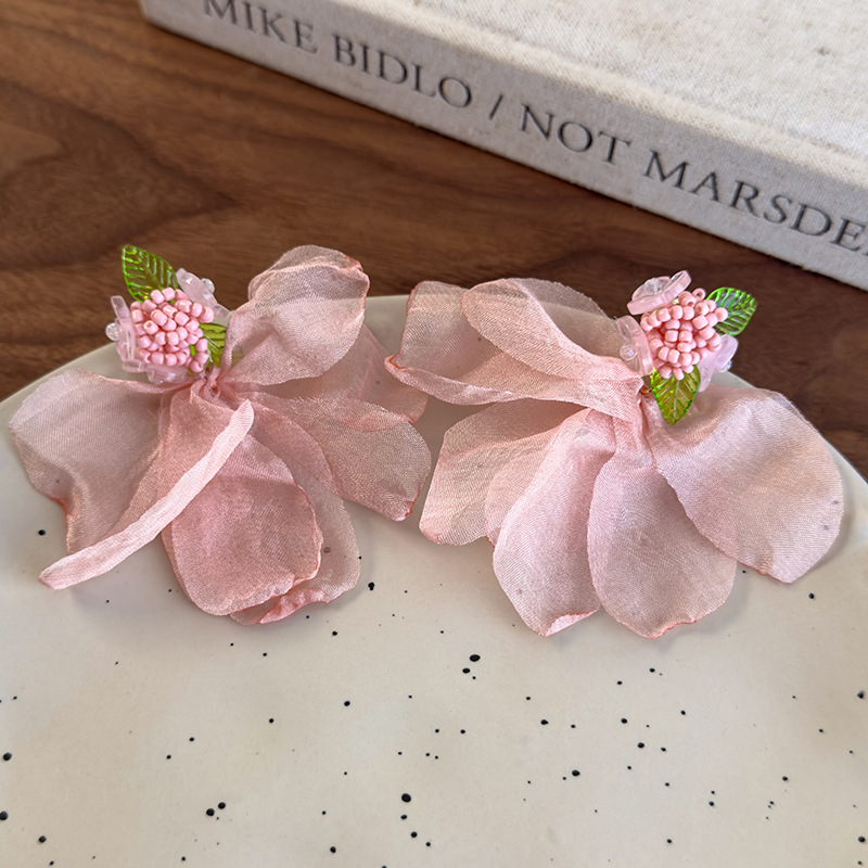 Orecchini Floreali in Chiffon Rosa Bohemien