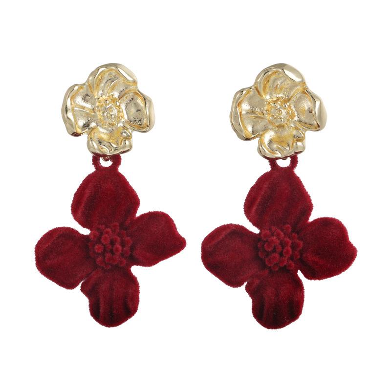 Francouzské Vintage Sametové Květinové Náušnice