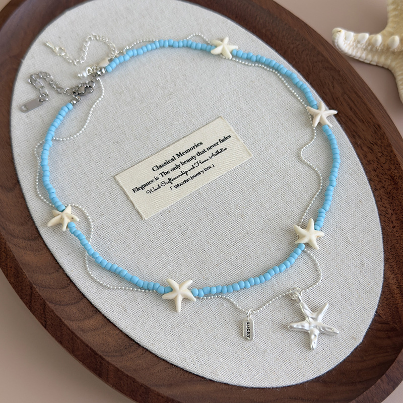 Blue Starfish Beaded Necklace
