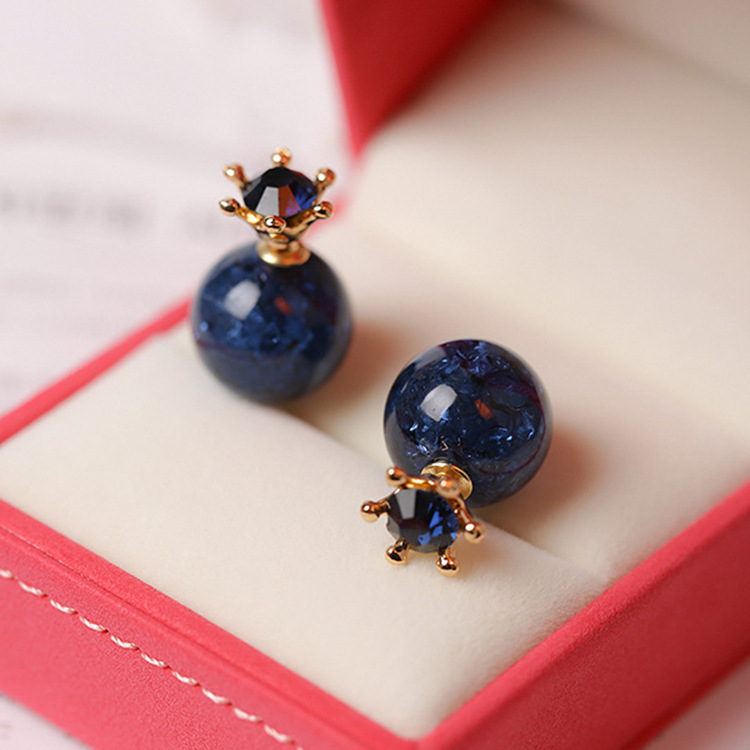 양면 크라운 크리스탈 귀걸이