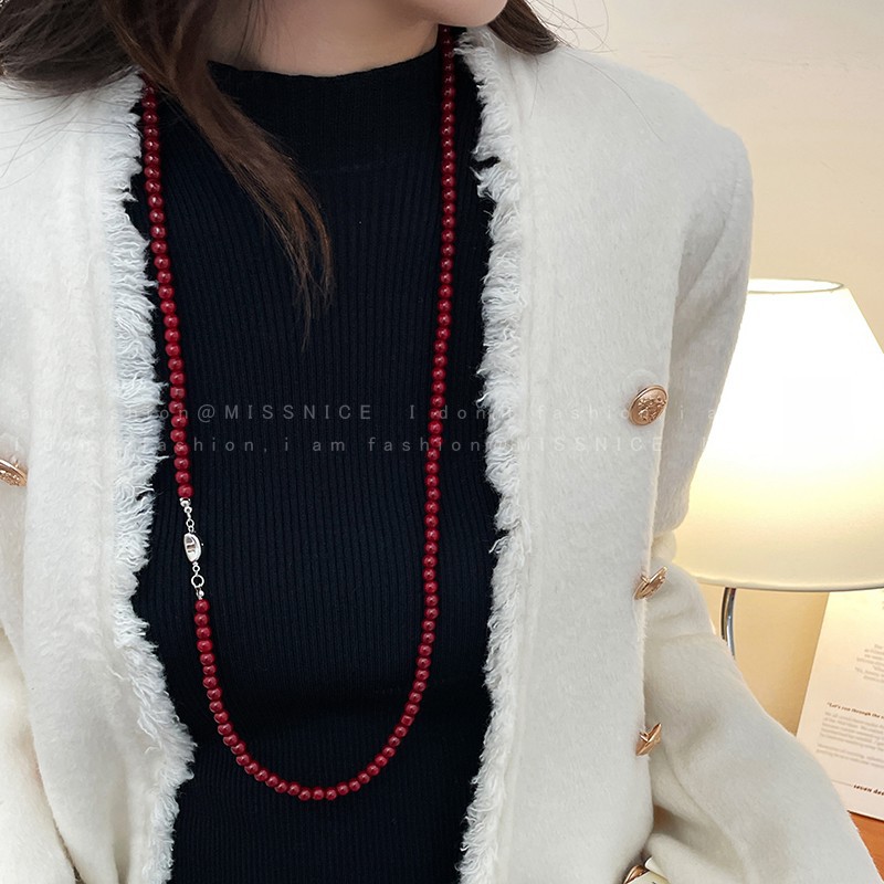 Burgundy Pearl Beaded Necklace