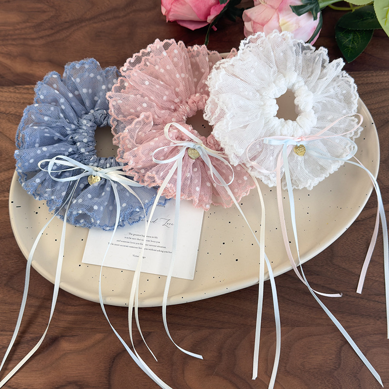 Scrunchy Πριγκίπισσας με Δαντέλα και Φιόγκκο Polka Dot