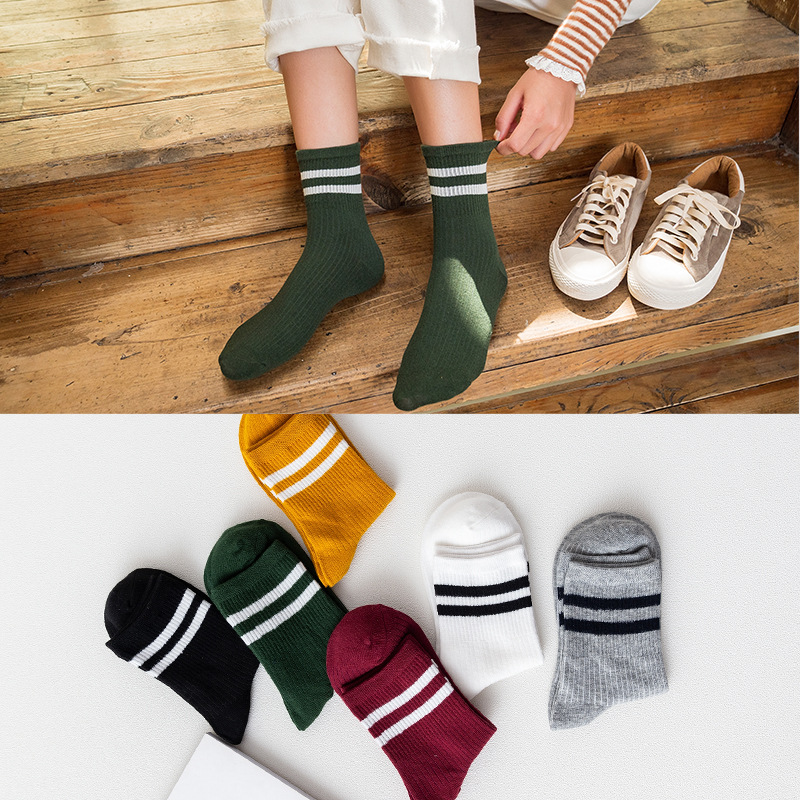 Женские Ребристые Носки с Двумя Полосками
