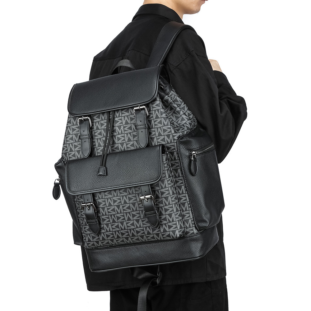 체크 무늬 드로우스트링 플랩 백팩