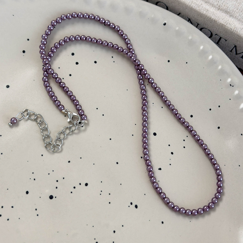 Colar de Pérolas de Vidro Ameixa