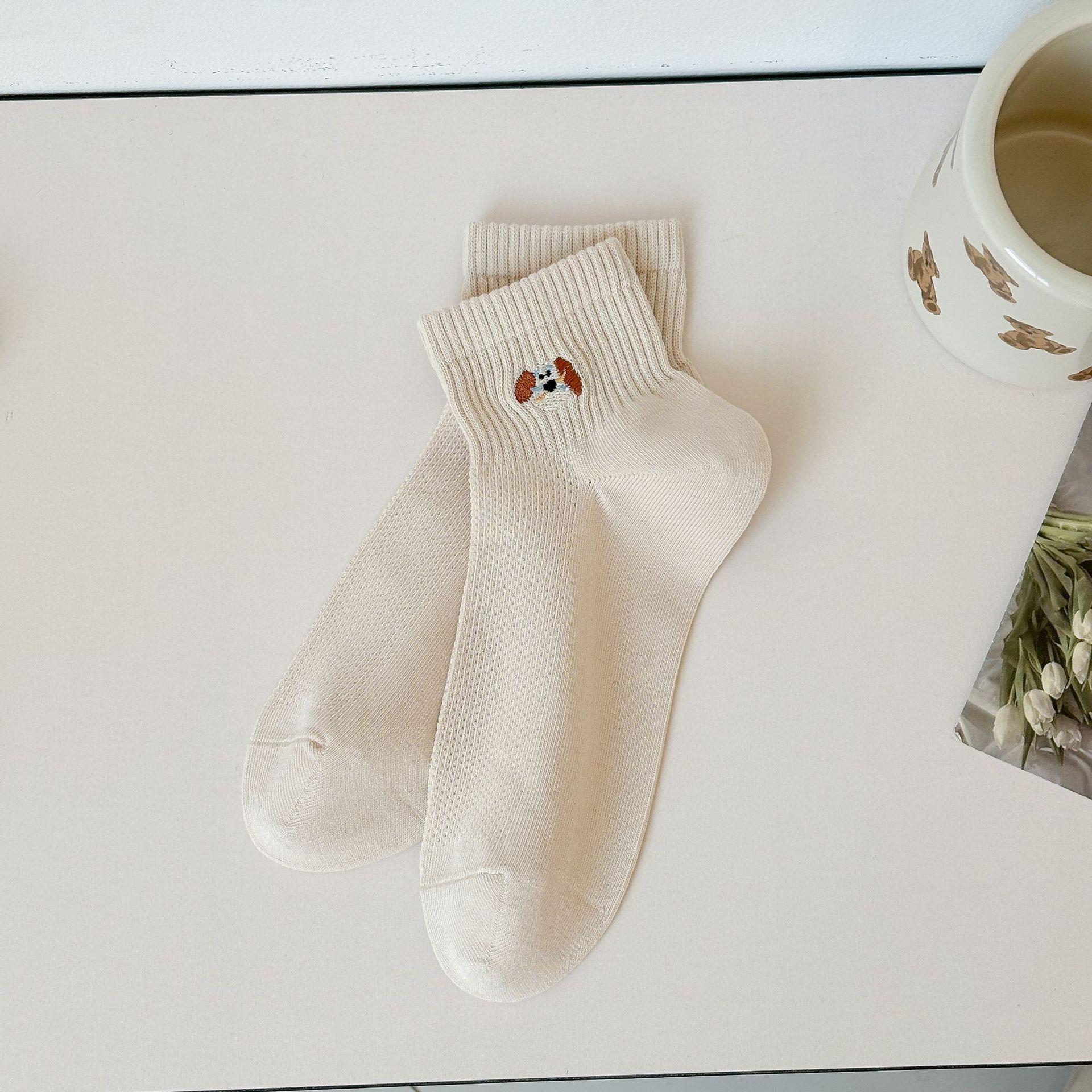Αόρατες Κάλτσες Γυναικών με Κέντημα Σκύλου